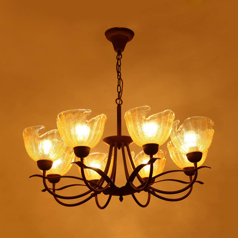 Yellow Water Glass Black Chandelier Light Bowl 8 Lights - Rebooters