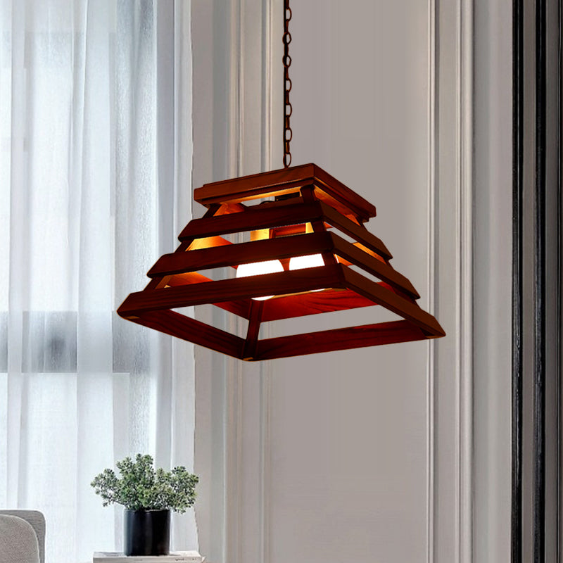 Trapezoid Cage Dining Room Pendant Light Kit Traditional Brown - Rebooters