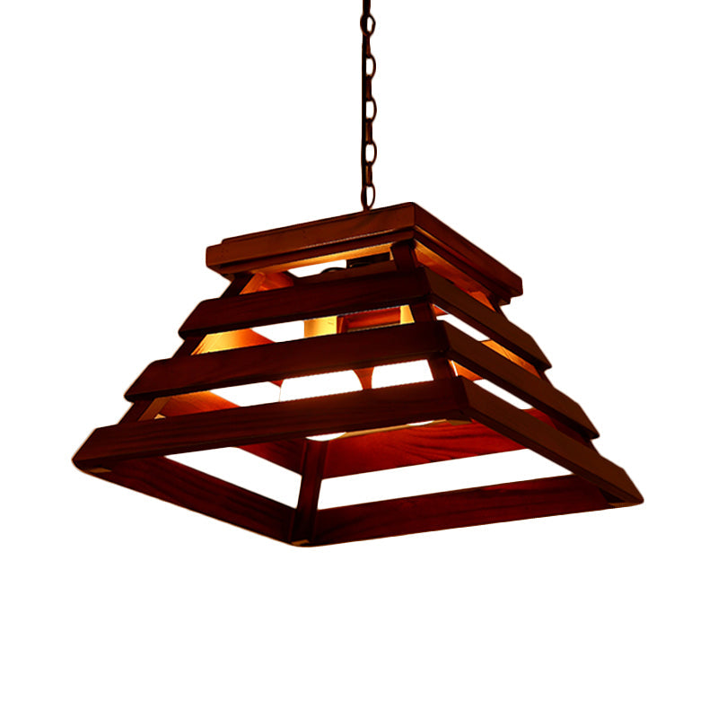 Trapezoid Cage Dining Room Pendant Light Kit Traditional Brown - Rebooters