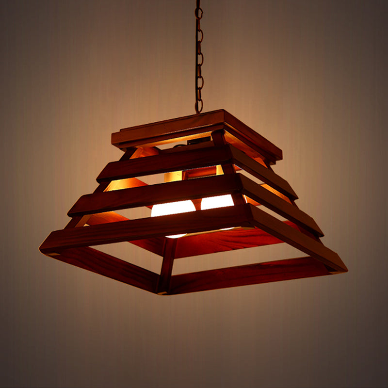 Trapezoid Cage Dining Room Pendant Light Kit Traditional Brown - Rebooters