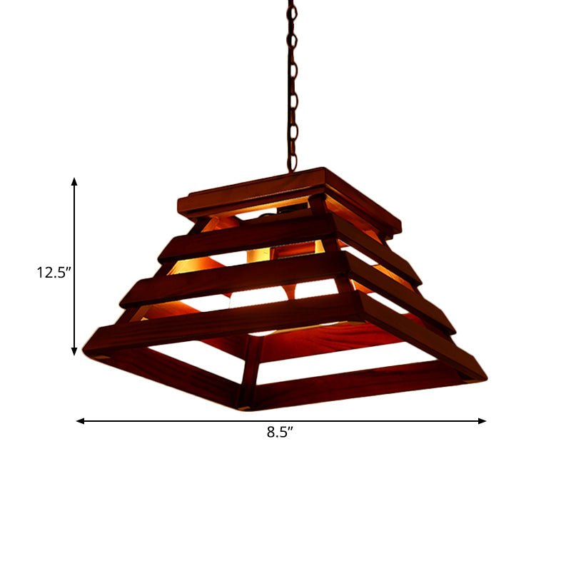 Trapezoid Cage Dining Room Pendant Light Kit Traditional Brown - Rebooters