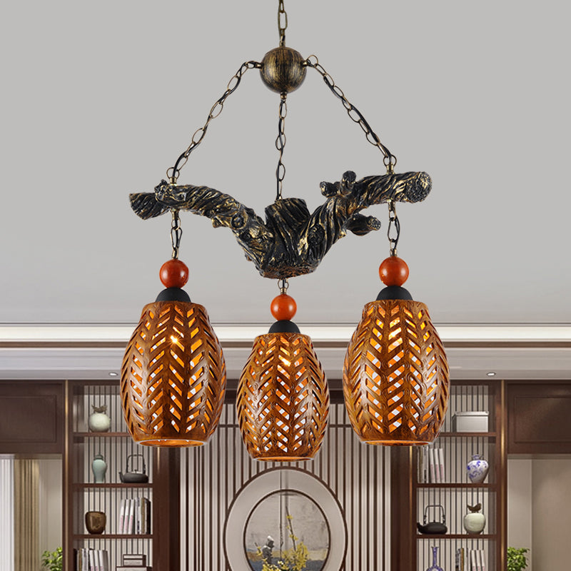 3 Heads Chandelier Lamp Countryside Elongated Dome Pendant Light - Rebooters