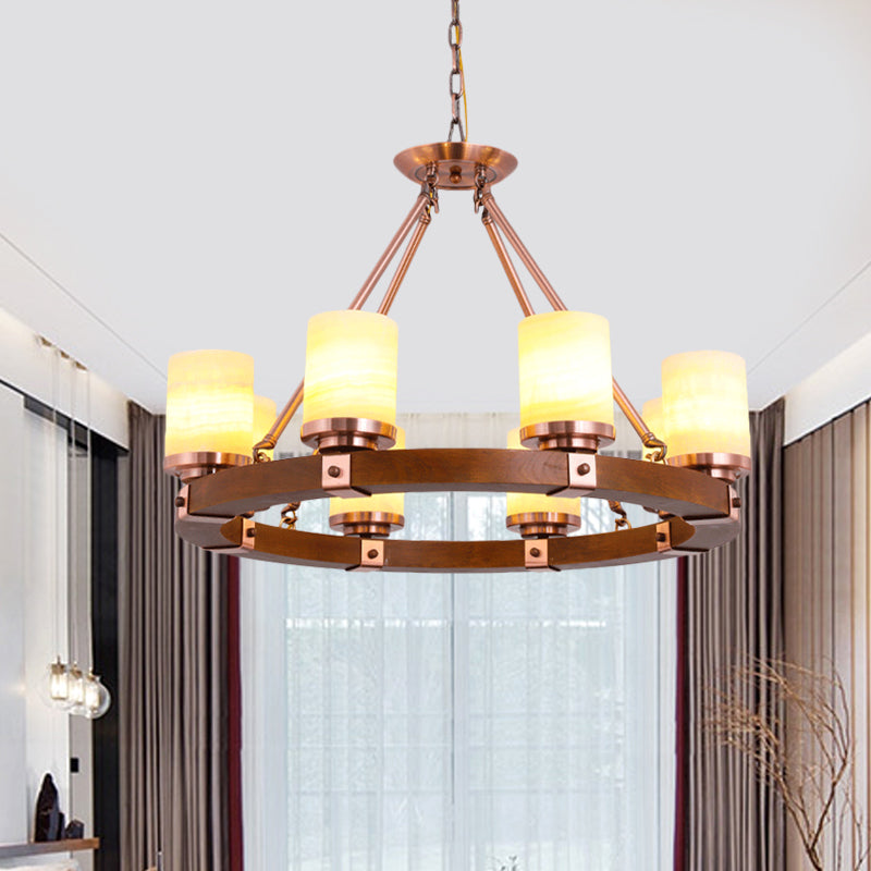 Classic Cylinder Chandelier Light 6/8/10 Heads in Brown - Rebooters