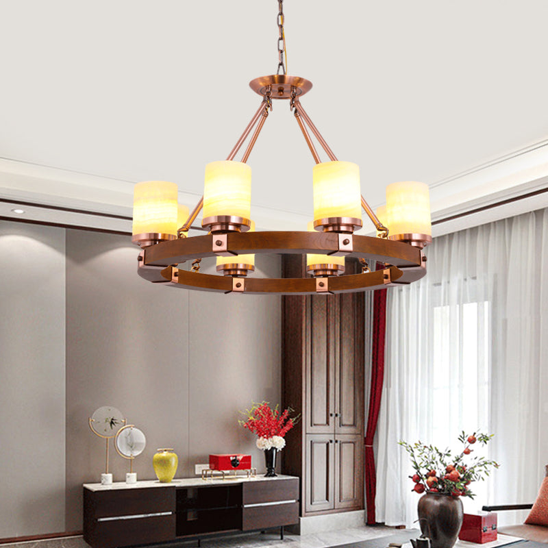 Classic Cylinder Chandelier Light 6/8/10 Heads in Brown - Rebooters