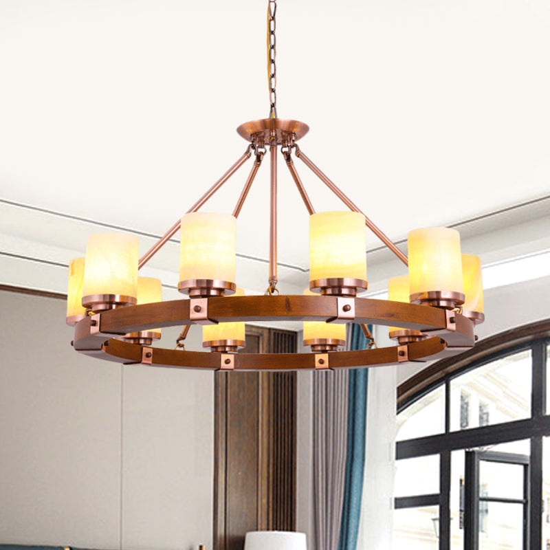 Classic Cylinder Chandelier Light 6/8/10 Heads in Brown - Rebooters