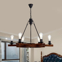 6 Lights Rudder Chandelier Light Fixture Country Brown Wood - Rebooters