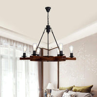 6 Lights Rudder Chandelier Light Fixture Country Brown Wood - Rebooters