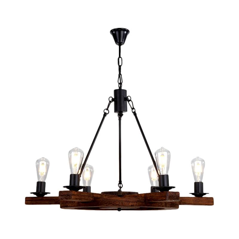 6 Lights Rudder Chandelier Light Fixture Country Brown Wood - Rebooters