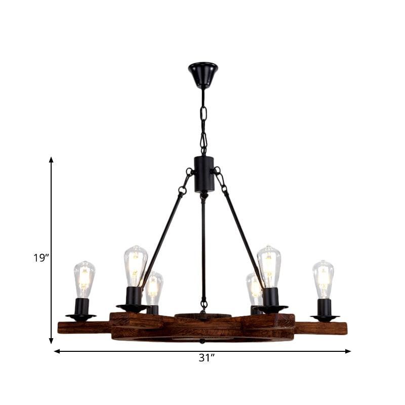 6 Lights Rudder Chandelier Light Fixture Country Brown Wood - Rebooters