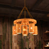 Beige Etched Cylinder Hanging Chandelier Farmhouse Bamboo - Rebooters