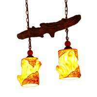 2-Light Resin Ceiling Chandelier Warehouse Yellow Cylinder - Rebooters