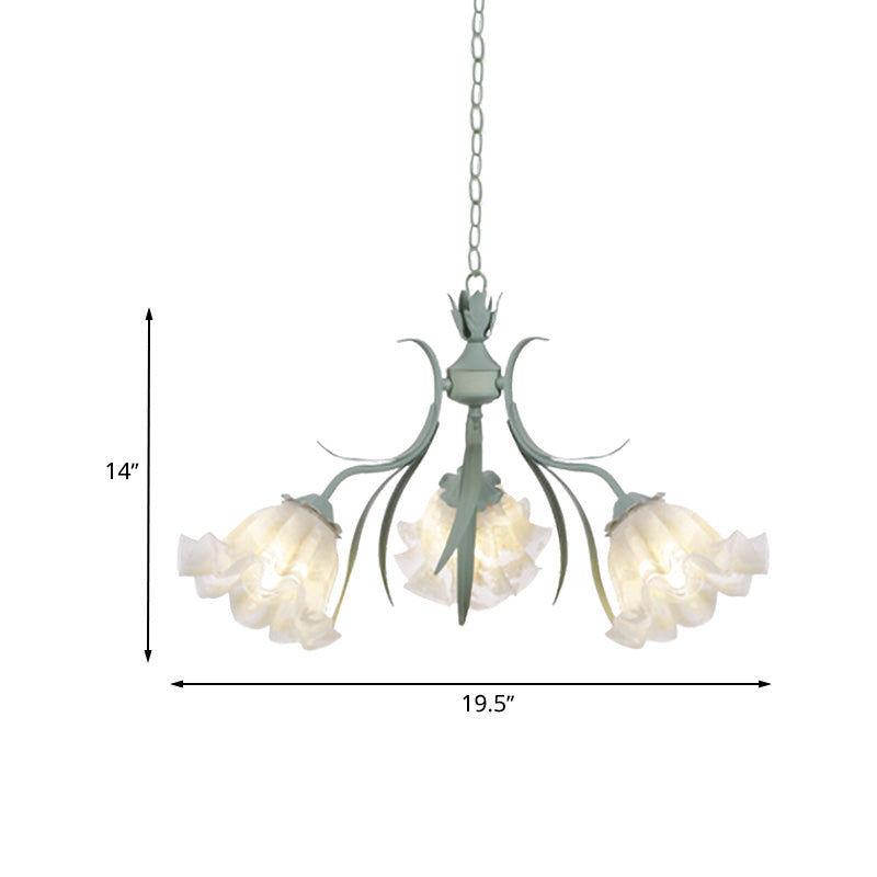 Scalloped Restaurant Hanging Chandelier Korean Garden Milky Glass 3/6/9-Head Blue Pendant - Rebooters