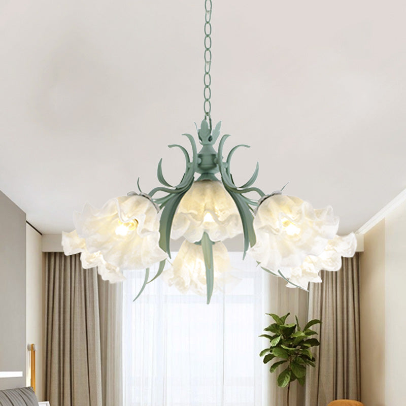 Scalloped Restaurant Hanging Chandelier Korean Garden Milky Glass 3/6/9-Head Blue Pendant - Rebooters