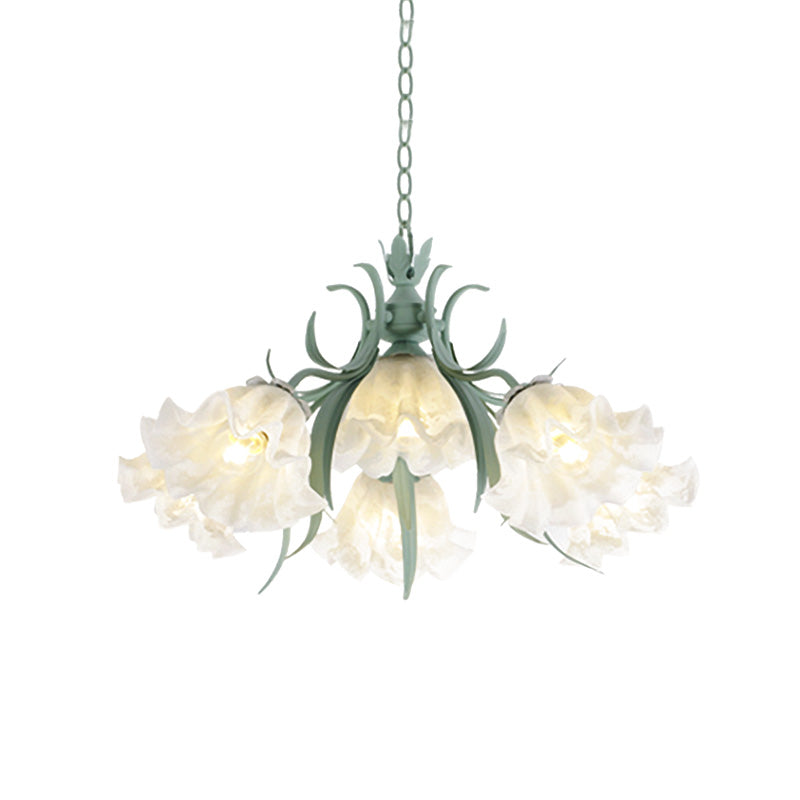 Scalloped Restaurant Hanging Chandelier Korean Garden Milky Glass 3/6/9-Head Blue Pendant - Rebooters