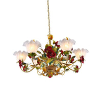 6/8 Heads Ceiling Hang Fixture Countryside Bloom Ivory Glass Pendant Chandelier in Light Tan - Rebooters