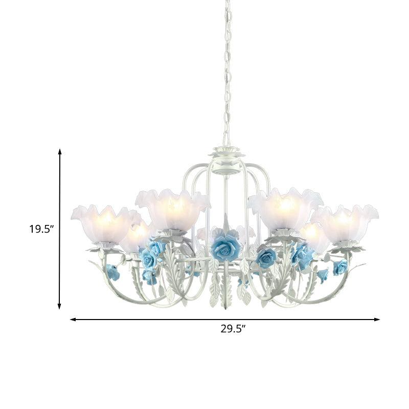 Blue Rose Hanging Pendant Korean Garden White Glass Chandelier - Rebooters