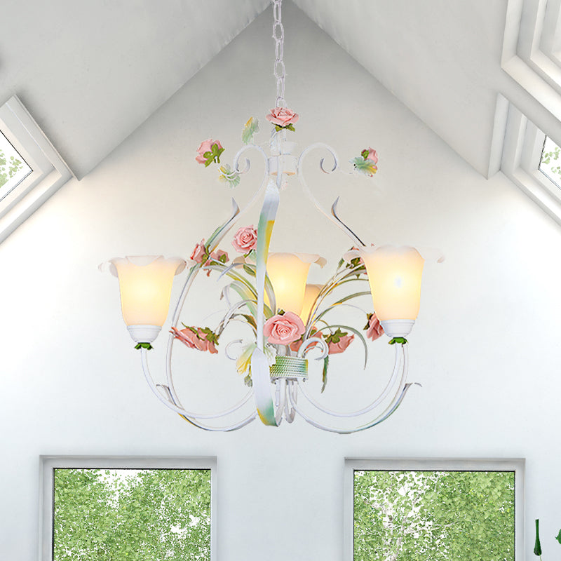 Curved Arm Kitchen Hanging Lamp Romantic Pastoral White Glass - Rebooters
