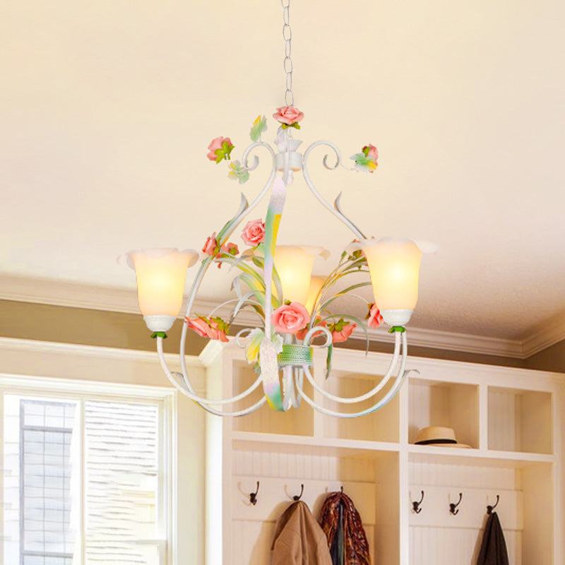 Curved Arm Kitchen Hanging Lamp Romantic Pastoral White Glass - Rebooters