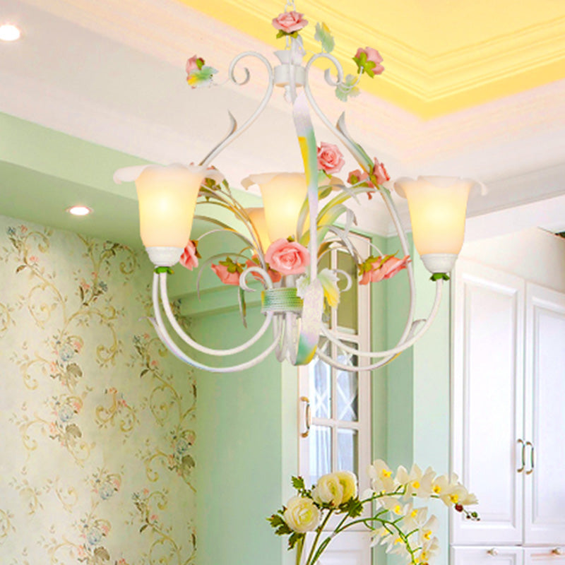 Curved Arm Kitchen Hanging Lamp Romantic Pastoral White Glass - Rebooters