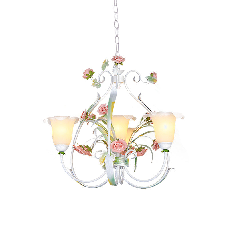 Curved Arm Kitchen Hanging Lamp Romantic Pastoral White Glass - Rebooters