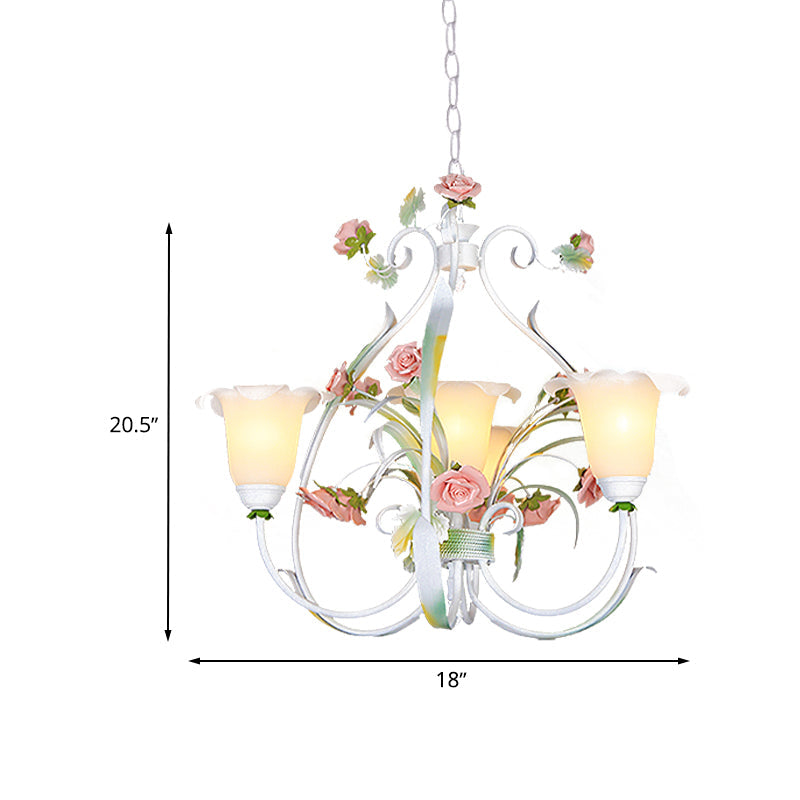 Curved Arm Kitchen Hanging Lamp Romantic Pastoral White Glass - Rebooters