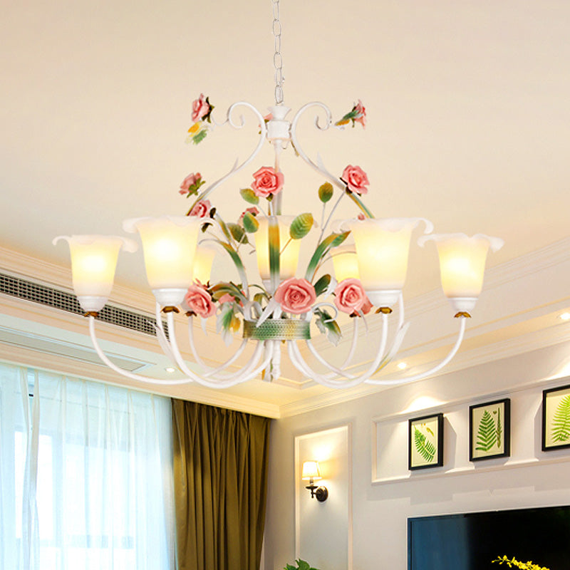Curved Arm Kitchen Hanging Lamp Romantic Pastoral White Glass - Rebooters