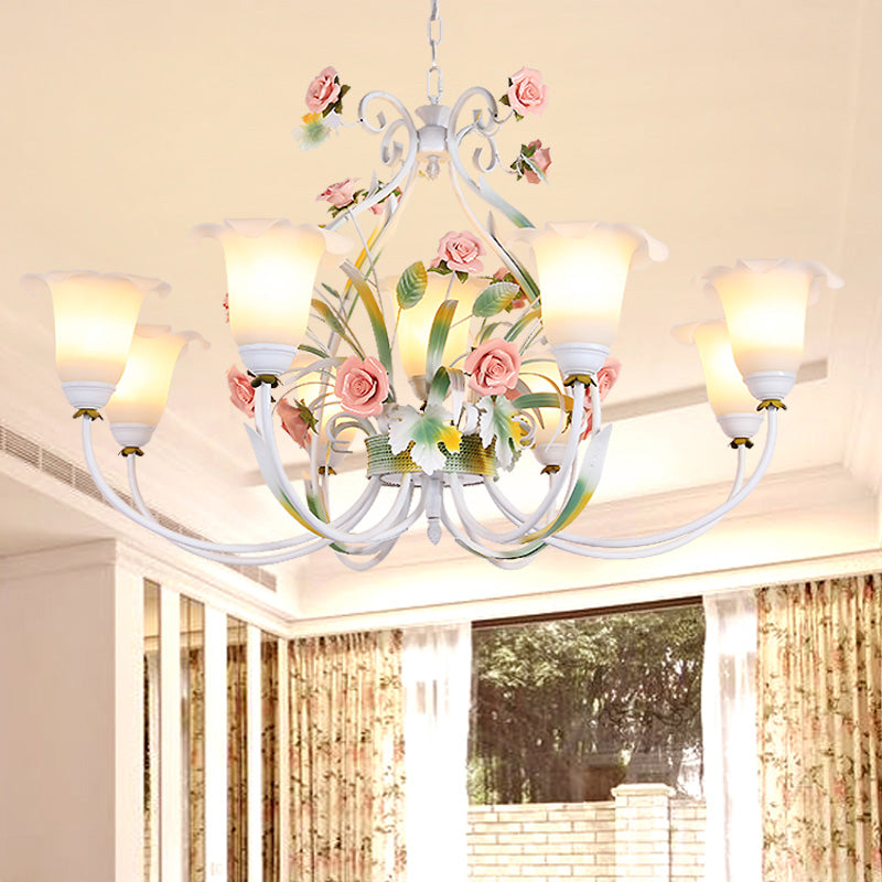 Curved Arm Kitchen Hanging Lamp Romantic Pastoral White Glass - Rebooters