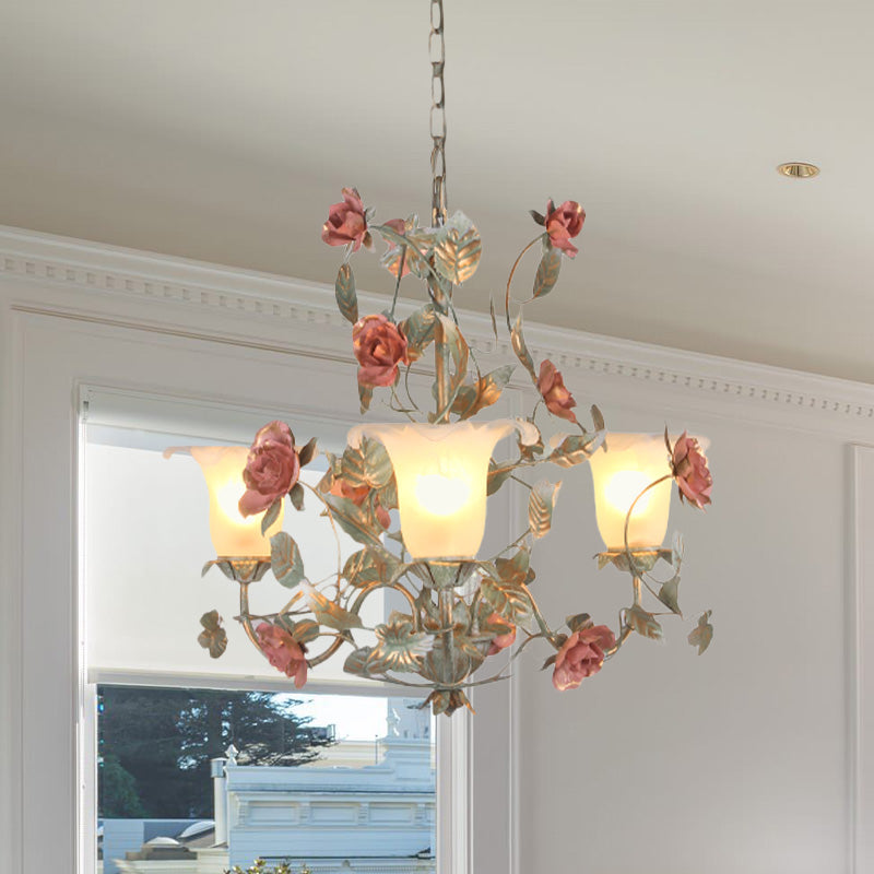 Countryside Curved Arm Suspension Lighting 3/5/6 Heads Chandelier in Blue Green - Rebooters