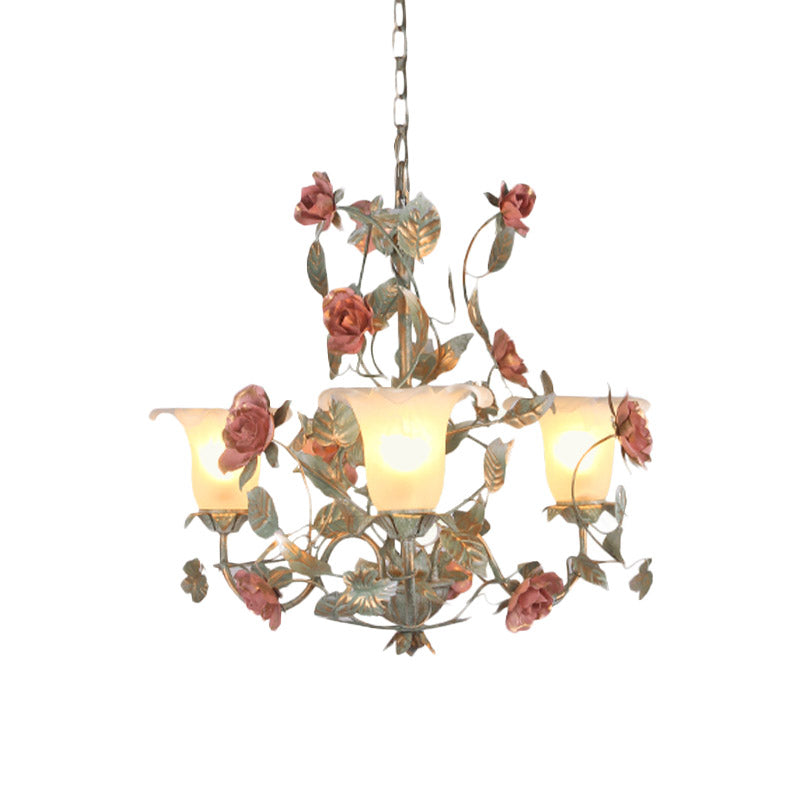 Countryside Curved Arm Suspension Lighting 3/5/6 Heads Chandelier in Blue Green - Rebooters
