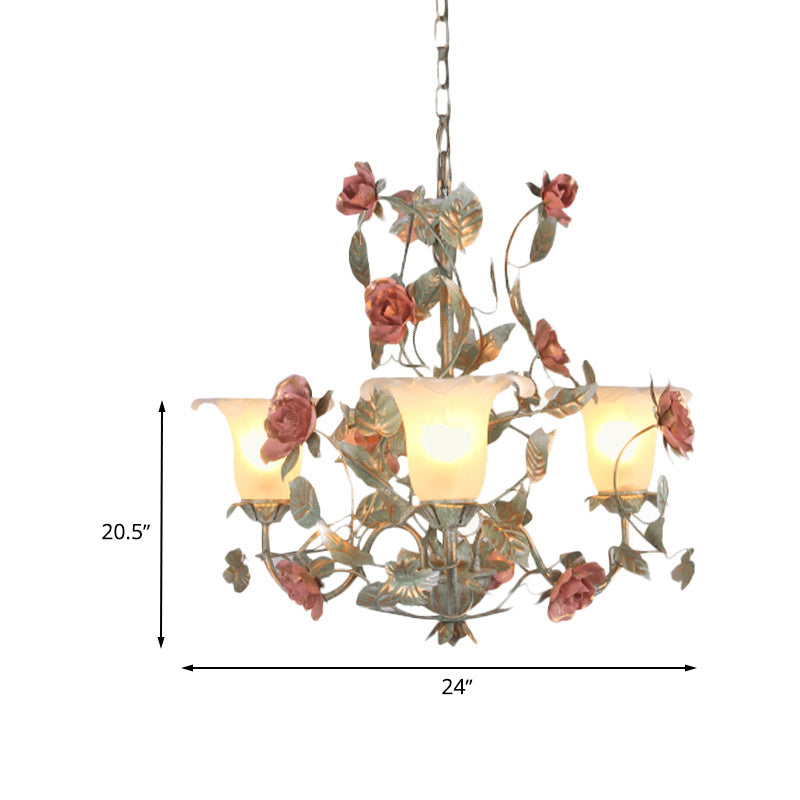 Countryside Curved Arm Suspension Lighting 3/5/6 Heads Chandelier in Blue Green - Rebooters