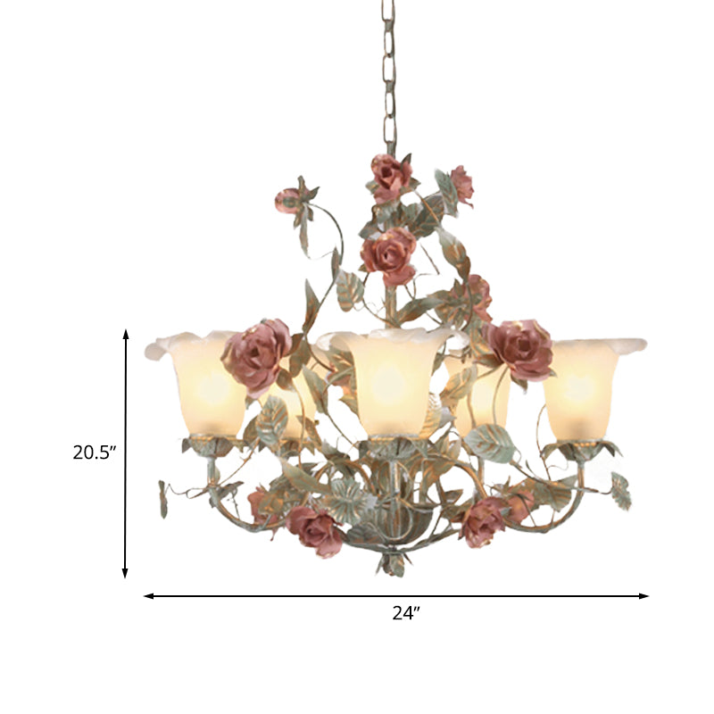 Countryside Curved Arm Suspension Lighting 3/5/6 Heads Chandelier in Blue Green - Rebooters