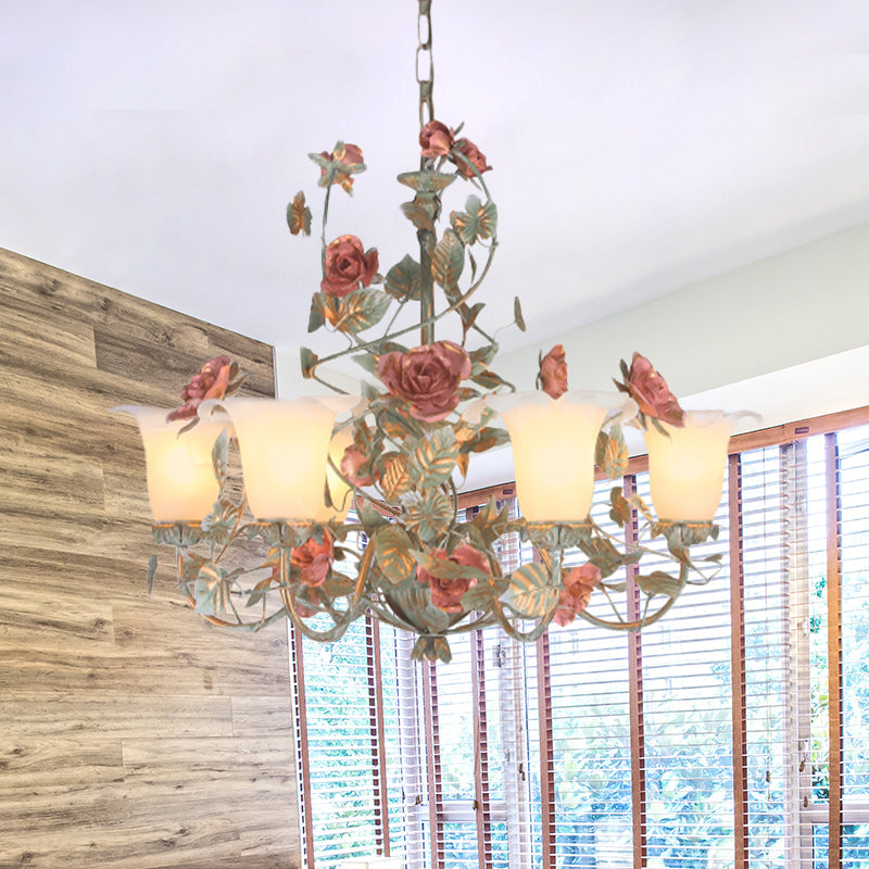 Countryside Curved Arm Suspension Lighting 3/5/6 Heads Chandelier in Blue Green - Rebooters