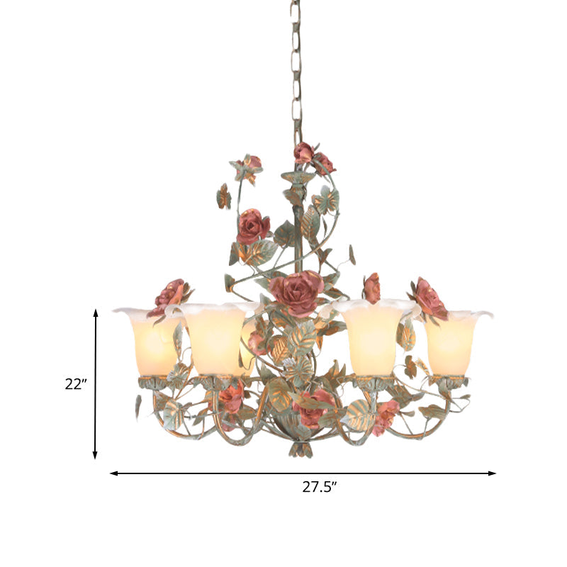 Countryside Curved Arm Suspension Lighting 3/5/6 Heads Chandelier in Blue Green - Rebooters