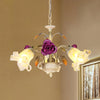 Purple Floral Ceiling Light Countryside White Glass Chandelier - Rebooters