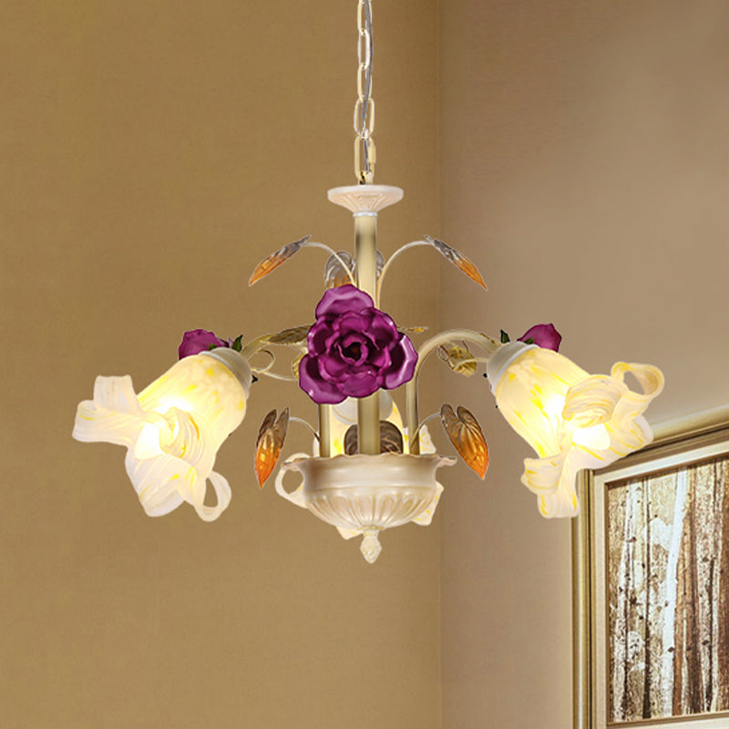 Purple Floral Ceiling Light Countryside White Glass Chandelier - Rebooters
