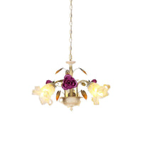 Purple Floral Ceiling Light Countryside White Glass Chandelier - Rebooters