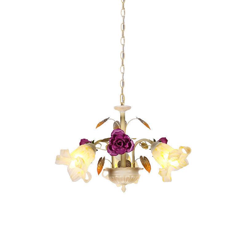 Purple Floral Ceiling Light Countryside White Glass Chandelier - Rebooters