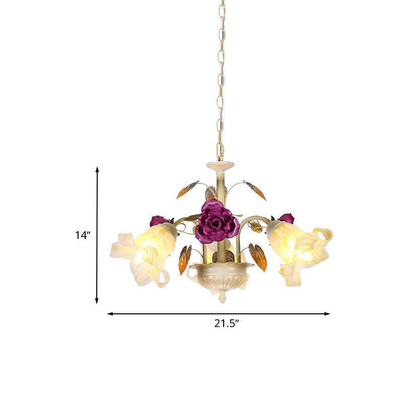 Purple Floral Ceiling Light Countryside White Glass Chandelier - Rebooters