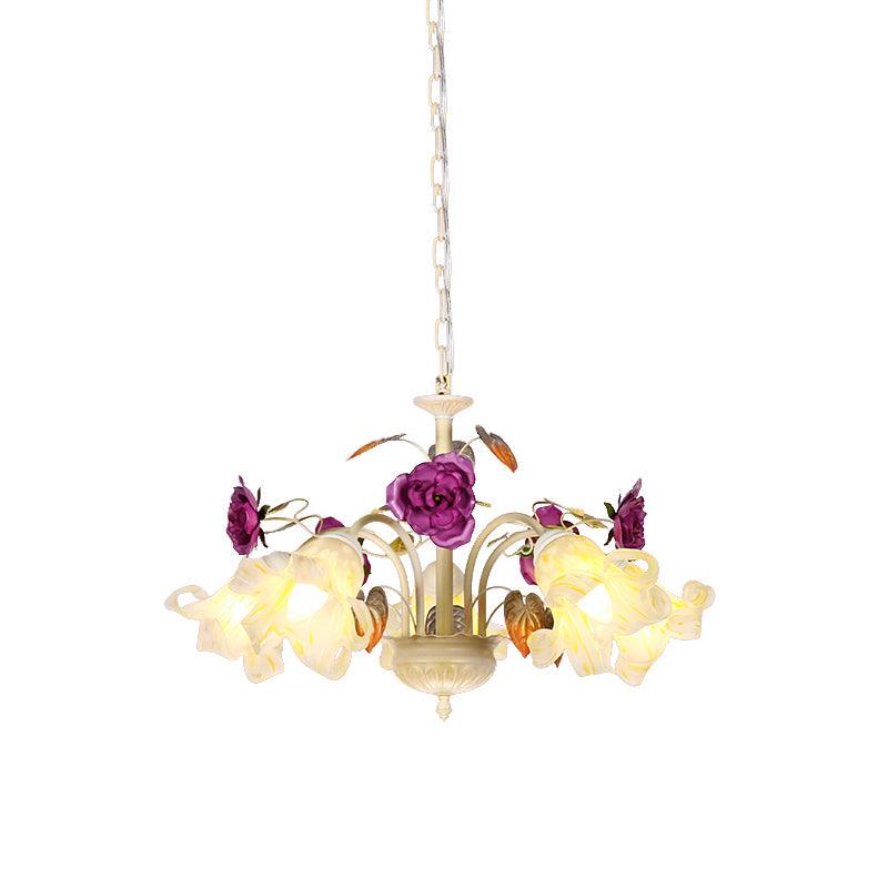 Purple Floral Ceiling Light Countryside White Glass Chandelier - Rebooters