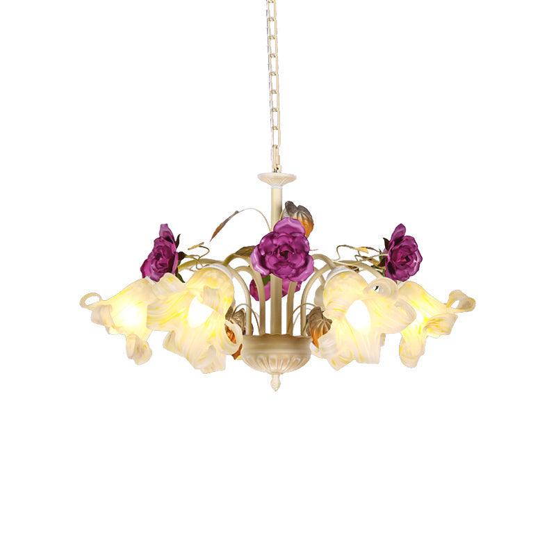 Purple Floral Ceiling Light Countryside White Glass Chandelier - Rebooters