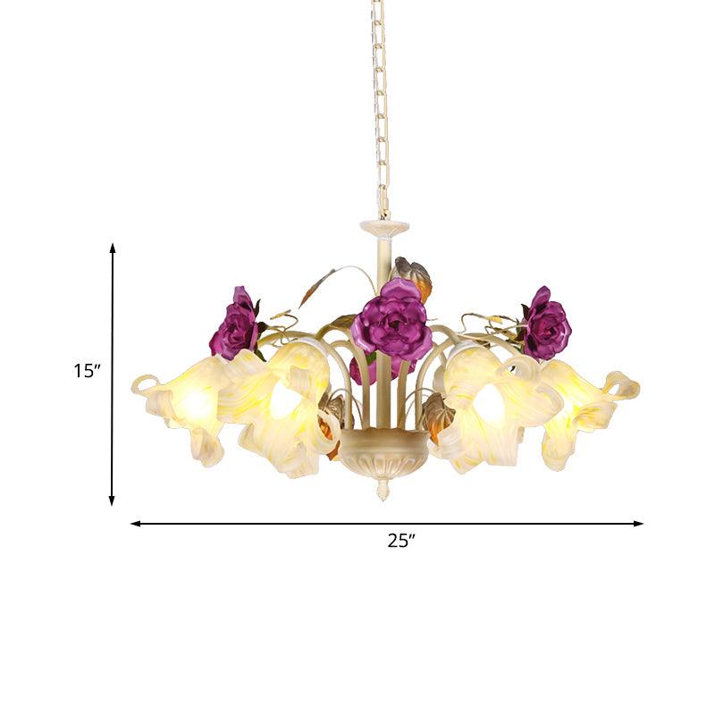 Purple Floral Ceiling Light Countryside White Glass Chandelier - Rebooters