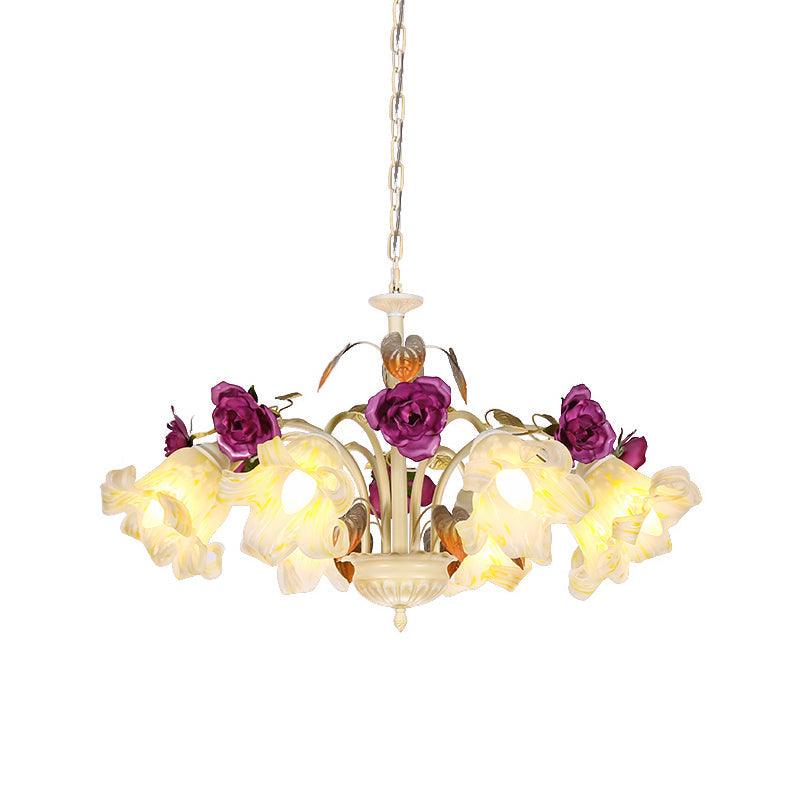 Purple Floral Ceiling Light Countryside White Glass Chandelier - Rebooters