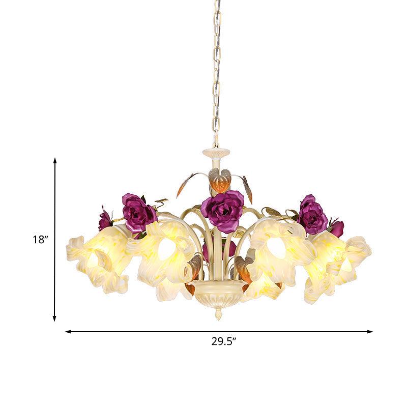Purple Floral Ceiling Light Countryside White Glass Chandelier - Rebooters