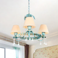 3/6 Bulbs Cone Chandelier Lamp Pastoral Blue Fabric Light - Rebooters