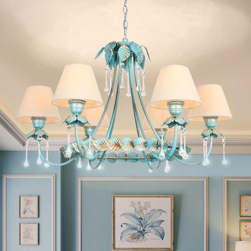 3/6 Bulbs Cone Chandelier Lamp Pastoral Blue Fabric Light - Rebooters
