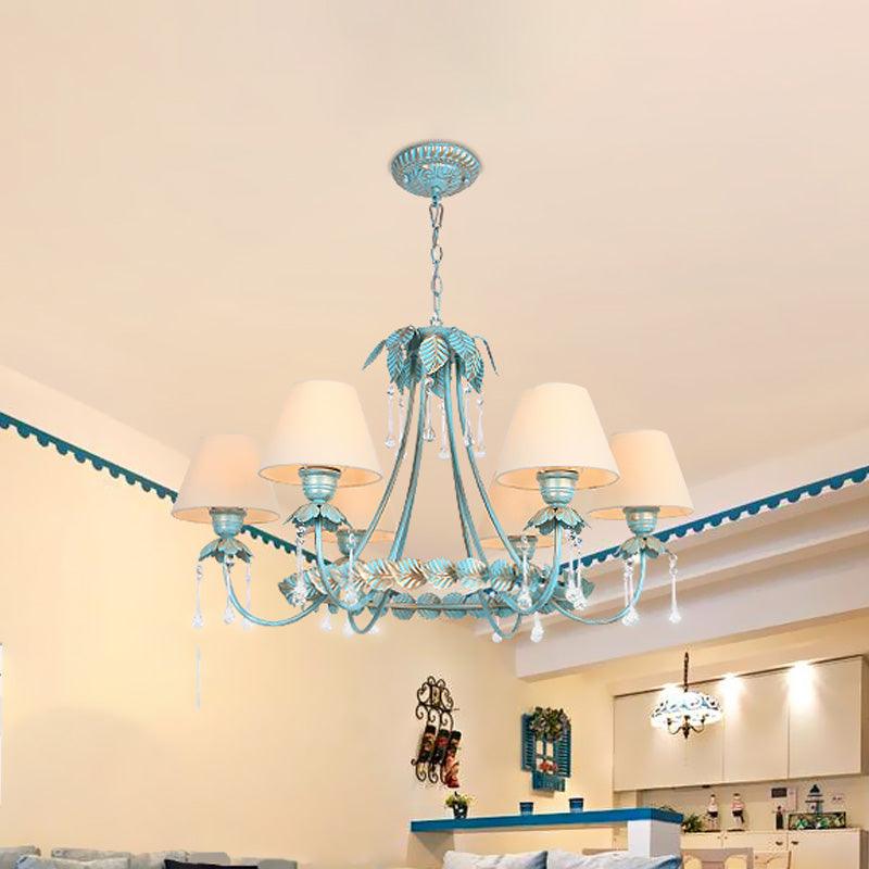 3/6 Bulbs Cone Chandelier Lamp Pastoral Blue Fabric Light - Rebooters