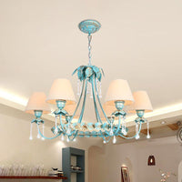 3/6 Bulbs Cone Chandelier Lamp Pastoral Blue Fabric Light - Rebooters