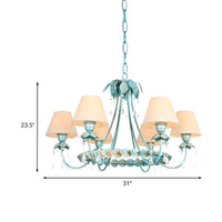 3/6 Bulbs Cone Chandelier Lamp Pastoral Blue Fabric Light - Rebooters