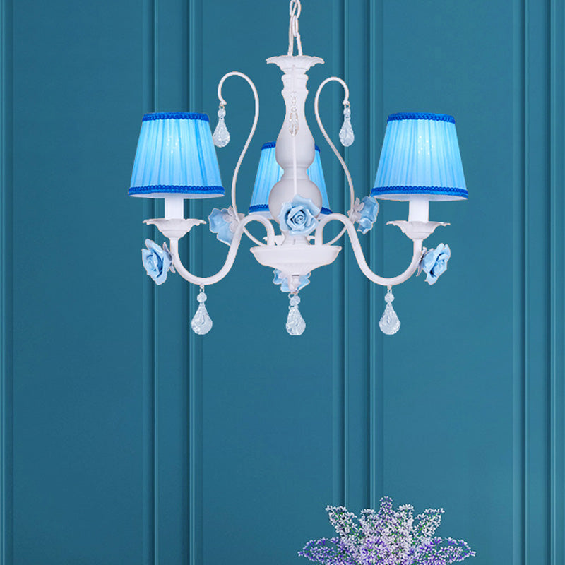 Fabric Blue Chandelier Light Fixture Conical 3/6/8 Heads - Rebooters