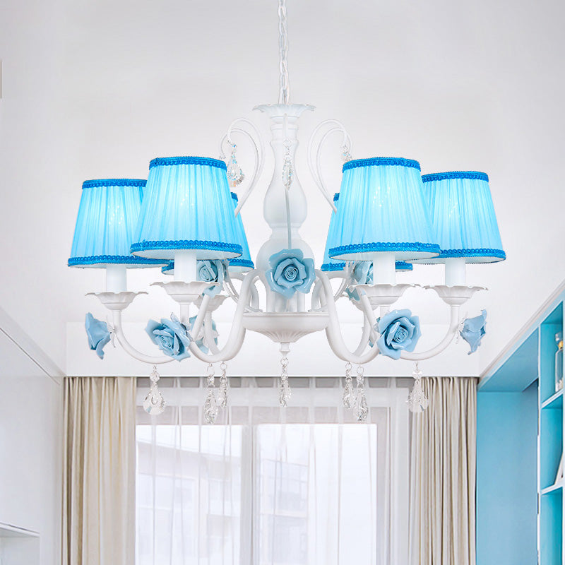 Fabric Blue Chandelier Light Fixture Conical 3/6/8 Heads - Rebooters